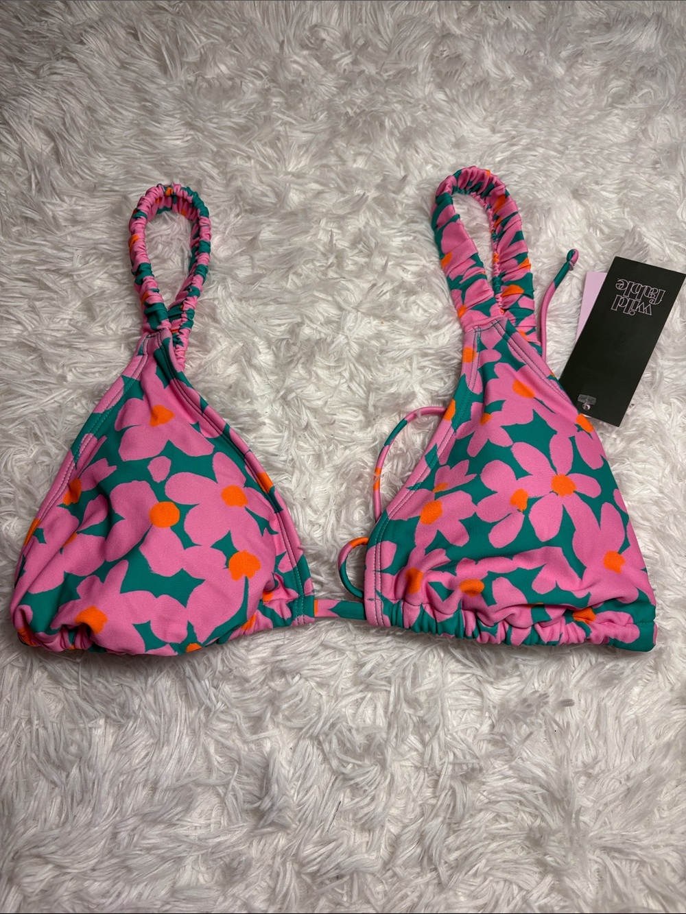 NWT Wild Fable Floral Print Triangle Bikini Scrunch Straps Swim Top Size L